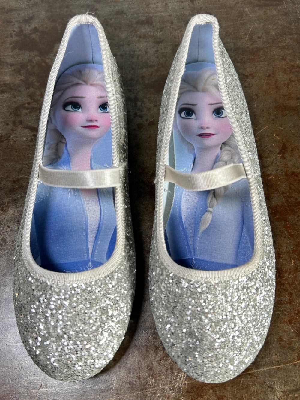 H&M Silver Glitter Disney Frozen Elsa Ballet Flats - Girl’s Size US 2.5, EUR 34